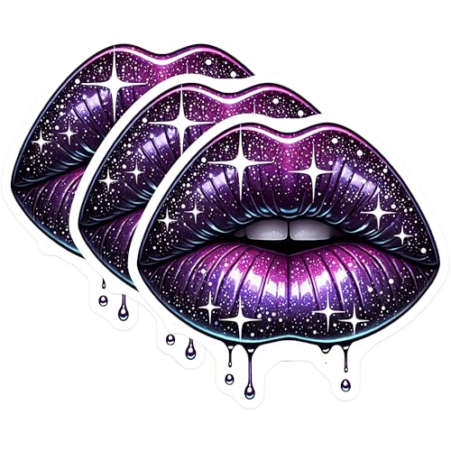 (3 Pack) Galaxy Lips Decals - Space Lips Stickers - Drip Lips Art - 3 Inches On Longest Side - Easy Peel & Apply - Made in USA - 3MCS2325