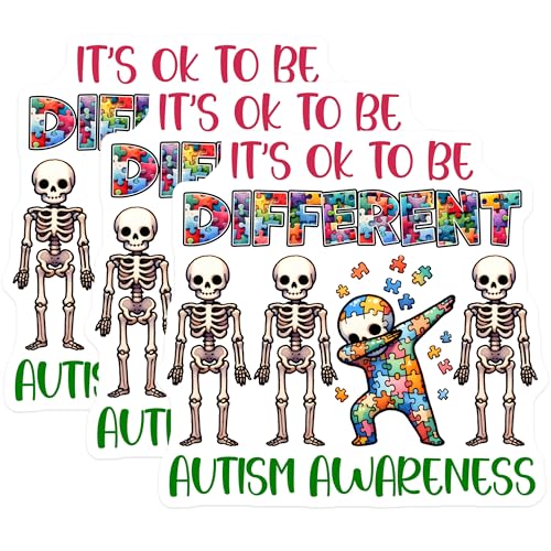 (3 Pack) Autism Awareness Decals - Skeleton Decal - Dabbing Autism Decal - 3 Inches On Longest Side - Easy Peel & Apply - Made in USA - 3MCS6897