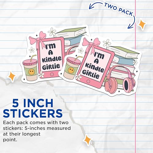 (2 Pack) I'm A Kindle Girlie Stickers - Book Lover - Reading Accessories - 5" On Longest Side - Sticks to Smooth Flat Surfaces - Made in USA - BMCS6425