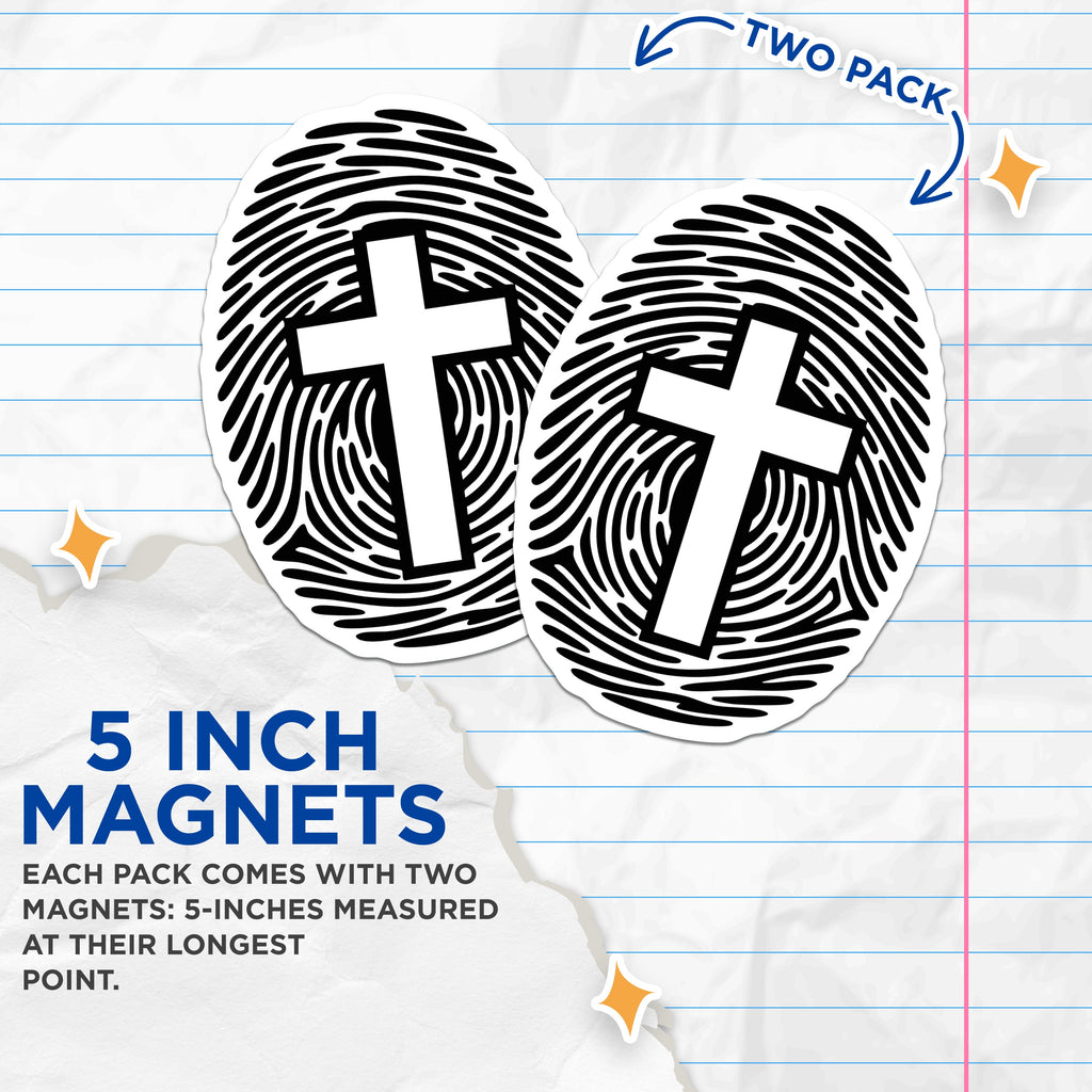 (2 Pack) Christian Cross Magnets - Fingerprint Faith Decor - Spiritual Affirmation Refrigerator Locker Display - 5 Inches On Longest Side - Thick Durable Magnet - Made in USA - MAG37186