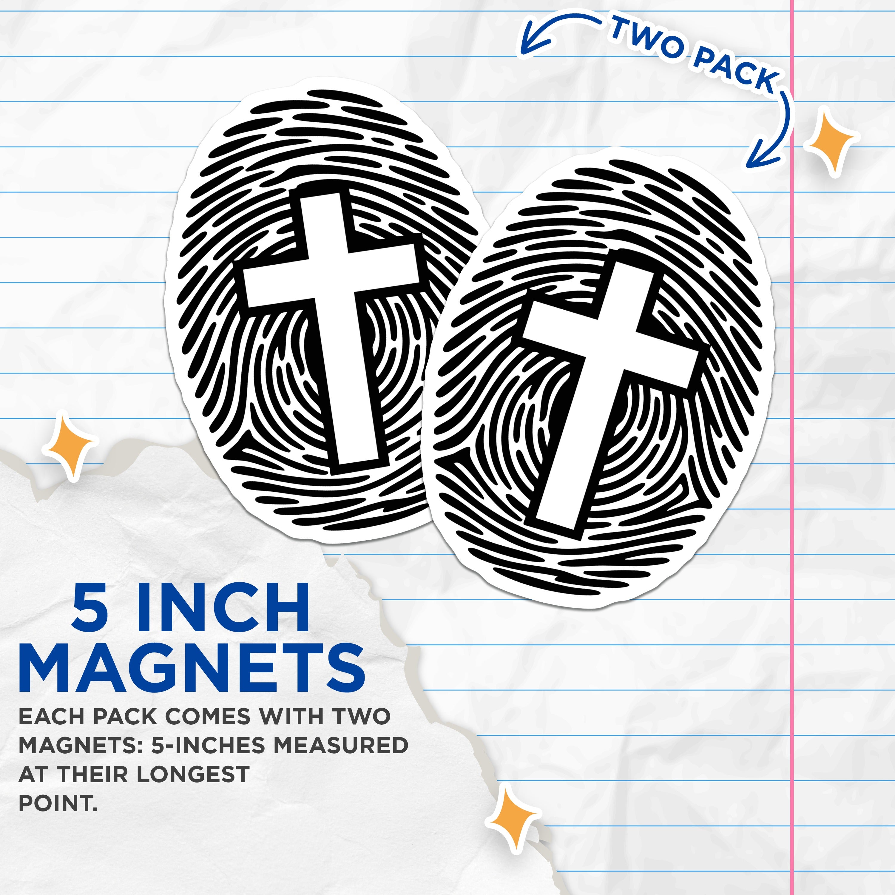 (2 Pack) Christian Cross Magnets - Fingerprint Faith Decor - Spiritual Affirmation Refrigerator Locker Display - 5 Inches On Longest Side - Thick Durable Magnet - Made in USA - MAG37186