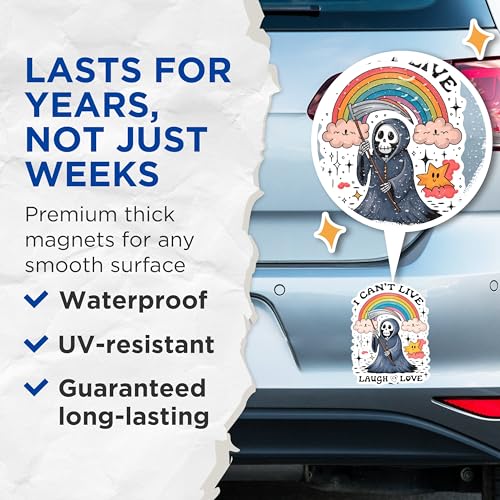 (2 Pack) Grim Reaper Rainbow Magnets - Funny Skull Magnets - Cute Grim Reaper Refrigerator Magnets- 5" On Longest Side - for Fridges, Toolboxes, Cars - Made in USA - MAG3014