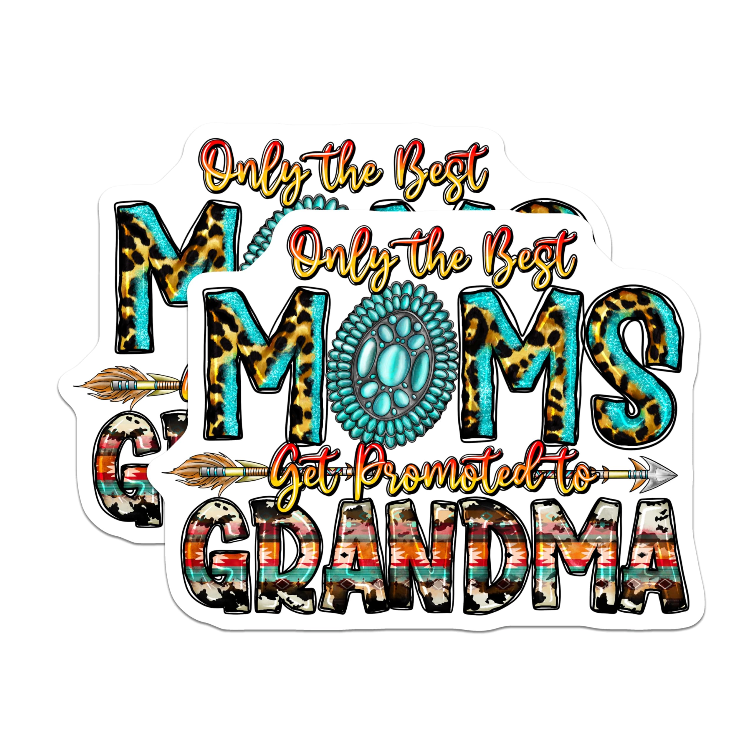 (2 Pack) Promoted to Grandma Magnets - New Grandparent Announcement - Western Style Turquoise Decor - 5 Inches On Longest Side - Thick Durable Magnet - Made in USA - MAG30112