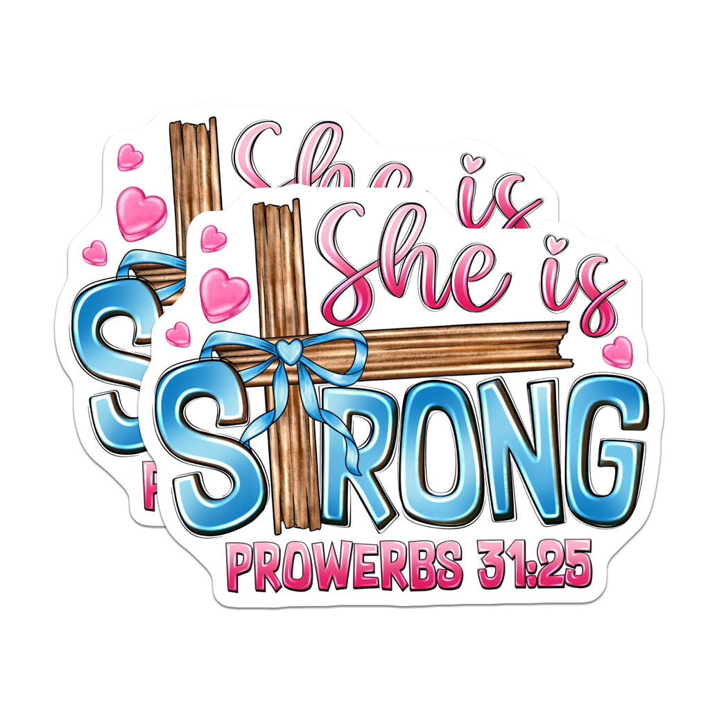 (2 Pack) She is Strong Magnets - Proverbs 31 25 Scripture Quote - Christian Women Faith Decor - 5 Inches On Longest Side - Thick Durable Magnet - Made in USA - MAG29260