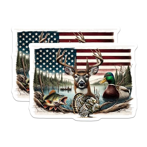 (2 Pack) Patriotic Nature Wildlife Magnets Magnets - American Animal Theme - Hunting and Fishing Decor - 5" On Longest Side - Made in USA - Sticks to Refrigerators & Metal Surfaces - MAG8655