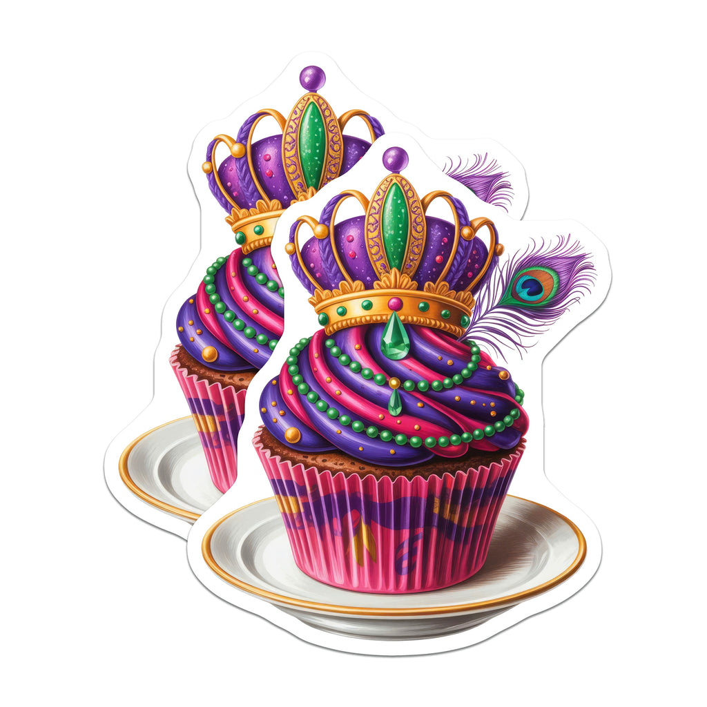(2 Pack) Mardi Gras Cupcake Magnets - New Orleans Decor - Festive Refrigerator Art - 5 Inches On Longest Side - Thick Durable Magnet - Made in USA - MAG39307