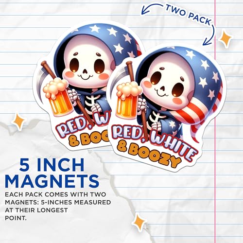 (2 Pack) Red White Boozy Magnets - 5" On Longest Side - for Cars, Fridges, Toolboxes - Made in USA - MAG7908