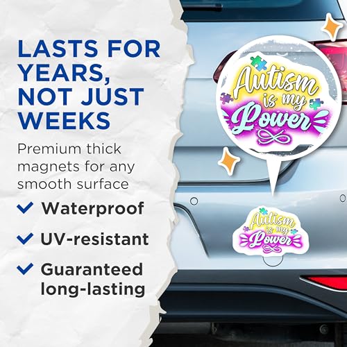 (2 Pack) Autism is My Power Magnets - Awareness Decor - Inspirational Fun Fridge Magnets - 5" On Longest Side - for Cars, Fridges, Toolboxes - Made in USA - MAG7060