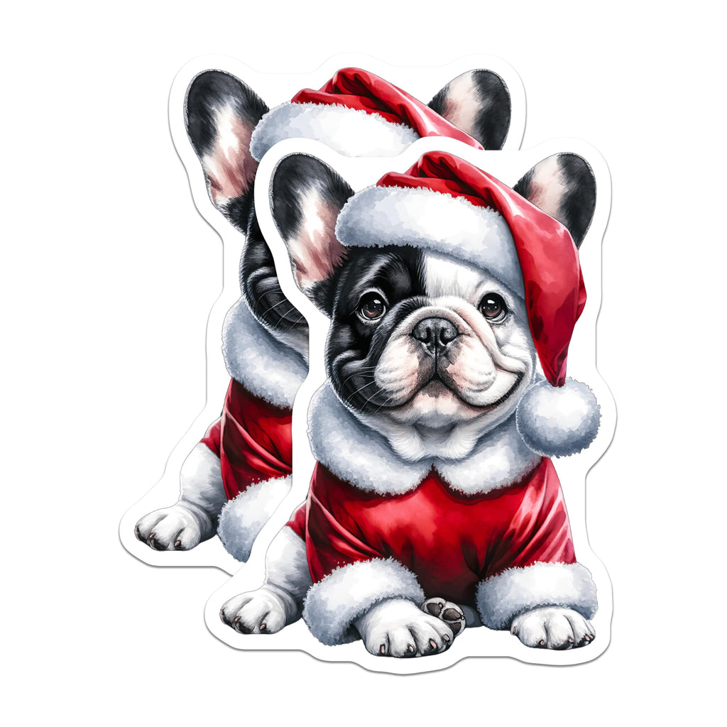 (2 Pack) Christmas French Bulldog Magnets - Cute Puppy Santa Hat Holiday Dog Decor - Refrigerator Locker Accent Winter Season - 5 Inches On Longest Side - Thick Durable Magnet - Made in USA - MAG27841