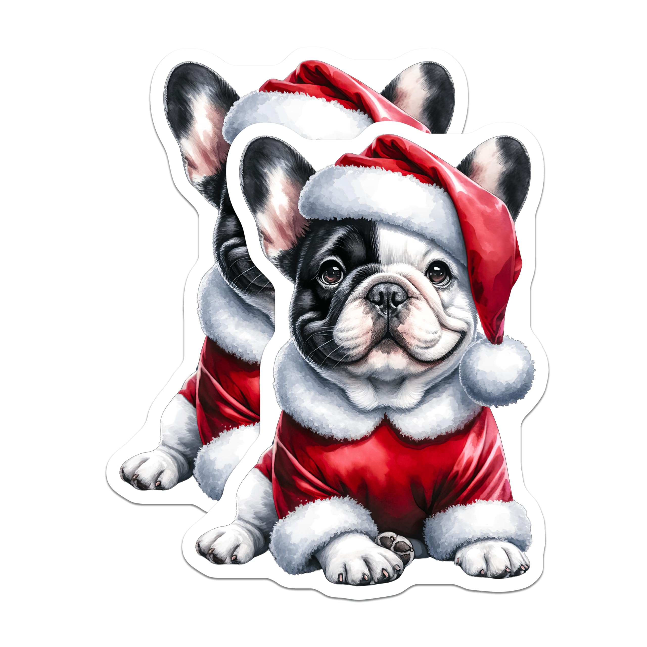 (2 Pack) Christmas French Bulldog Magnets - Cute Puppy Santa Hat Holiday Dog Decor - Refrigerator Locker Accent Winter Season - 5 Inches On Longest Side - Thick Durable Magnet - Made in USA - MAG27841