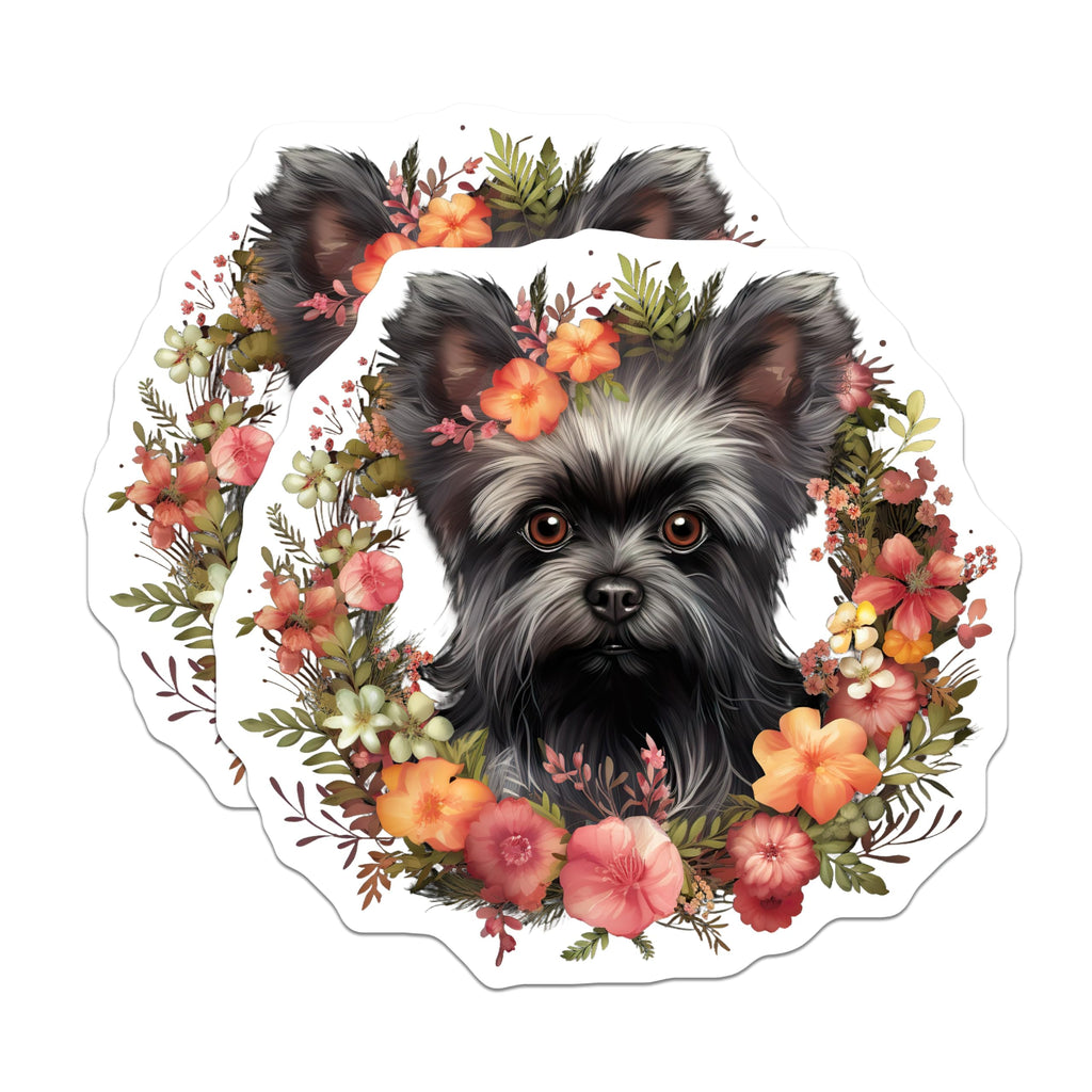 (2 Pack) Yorkshire Terrier Magnets - Whimsical Floral Wreath Dog Lover Decor - Adorable Puppy Refrigerator Art - 5 Inches On Longest Side - Thick Durable Magnet - Made in USA - MAG24370