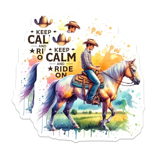 (2 Pack) Keep Calm and Ride On Magnets - Cowboy Horse Rider Decor - Western Horseback Riding Gifts - 5" On Longest Side - for Cars, Fridges, Toolboxes - Made in USA - MAG6774