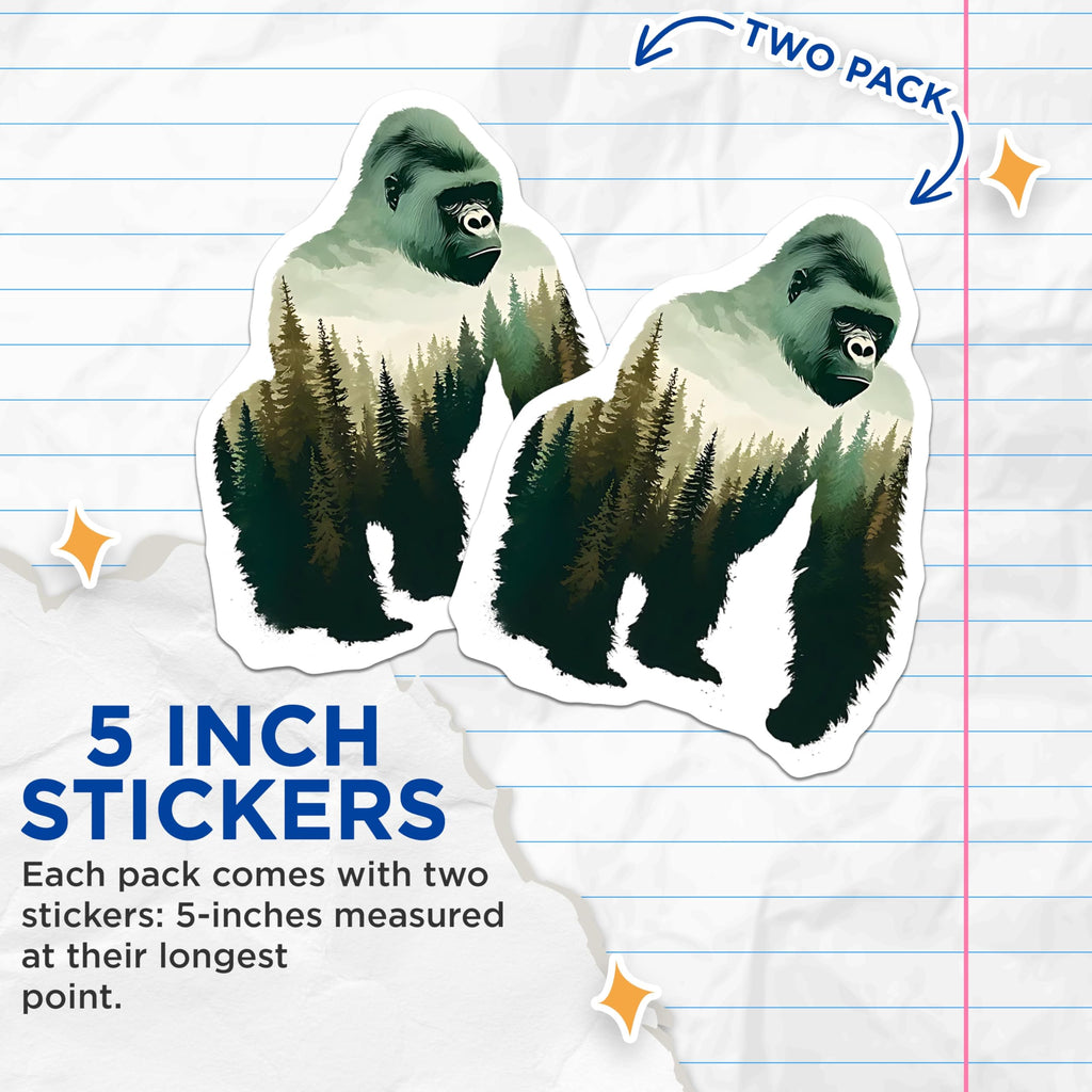 (2 Pack) Gorilla Stickers - Forest Animal - Mountain Wilderness Decals - 5" On Longest Side - Sticks to Smooth Flat Surfaces - Made in USA - BMCS14311