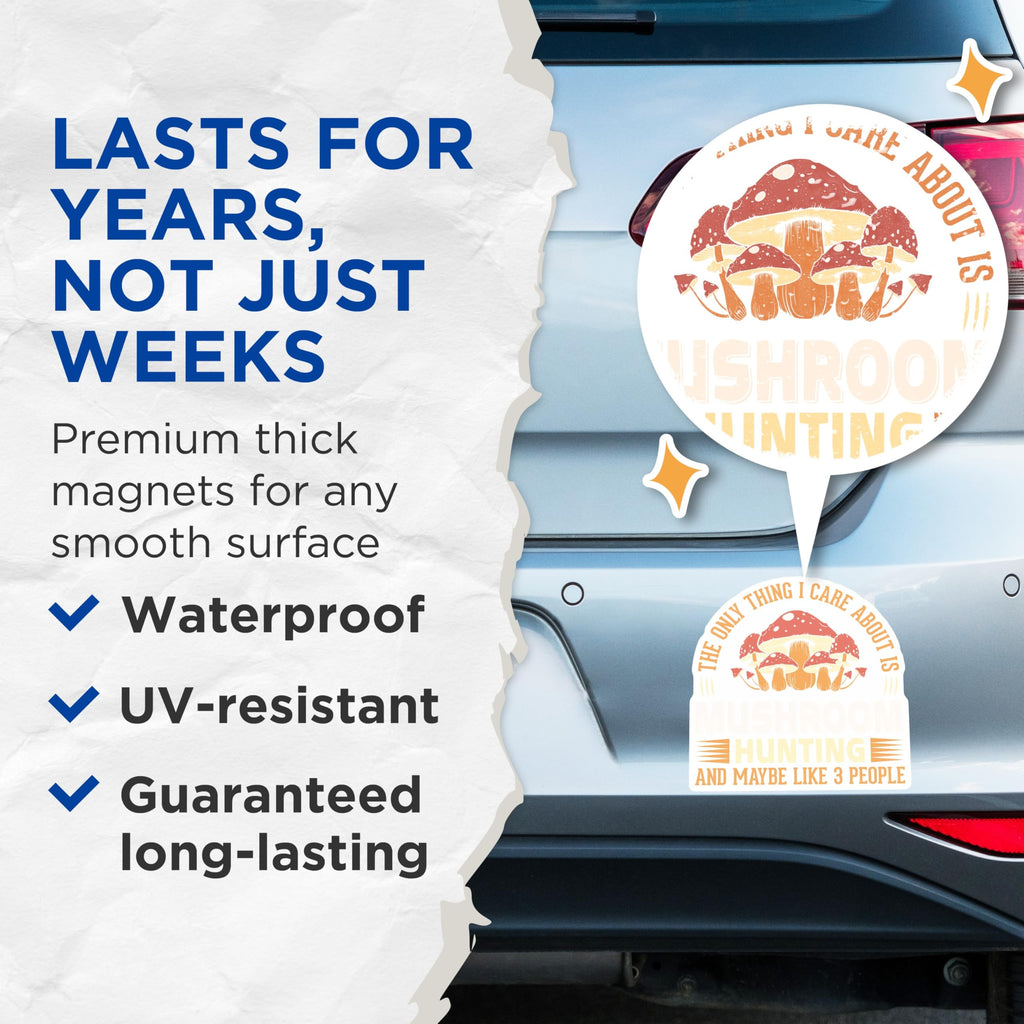 (2 Pack) Mushroom Hunting Magnets - Funny Forager - Mycologist Decor - 5" On Longest Side - Premium Magnet - for Cars, Refrigerators, Toolboxes, Lockers - Made in USA - MAG18832