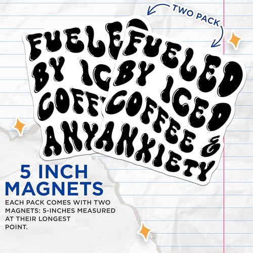 (2 Pack) Fueled by Iced Coffee Magnets - Anxiety Humor - Kitchen Decor - Funny Quote - 5" On Longest Side - for Cars, Fridges, Toolboxes - Made in USA - MAG7673