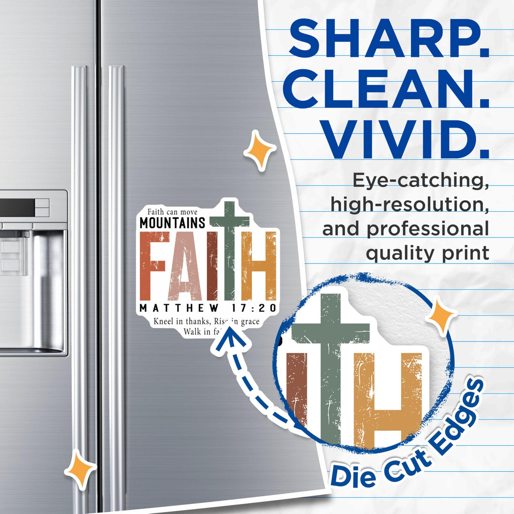 (2 Pack) Christian Faith Magnets - Matthew 17:20 Bible Verse Inspirational Quote - Religious Cross Refrigerator Decals - 5 Inches On Longest Side - Thick Durable Magnet - Made in USA - MAG22058