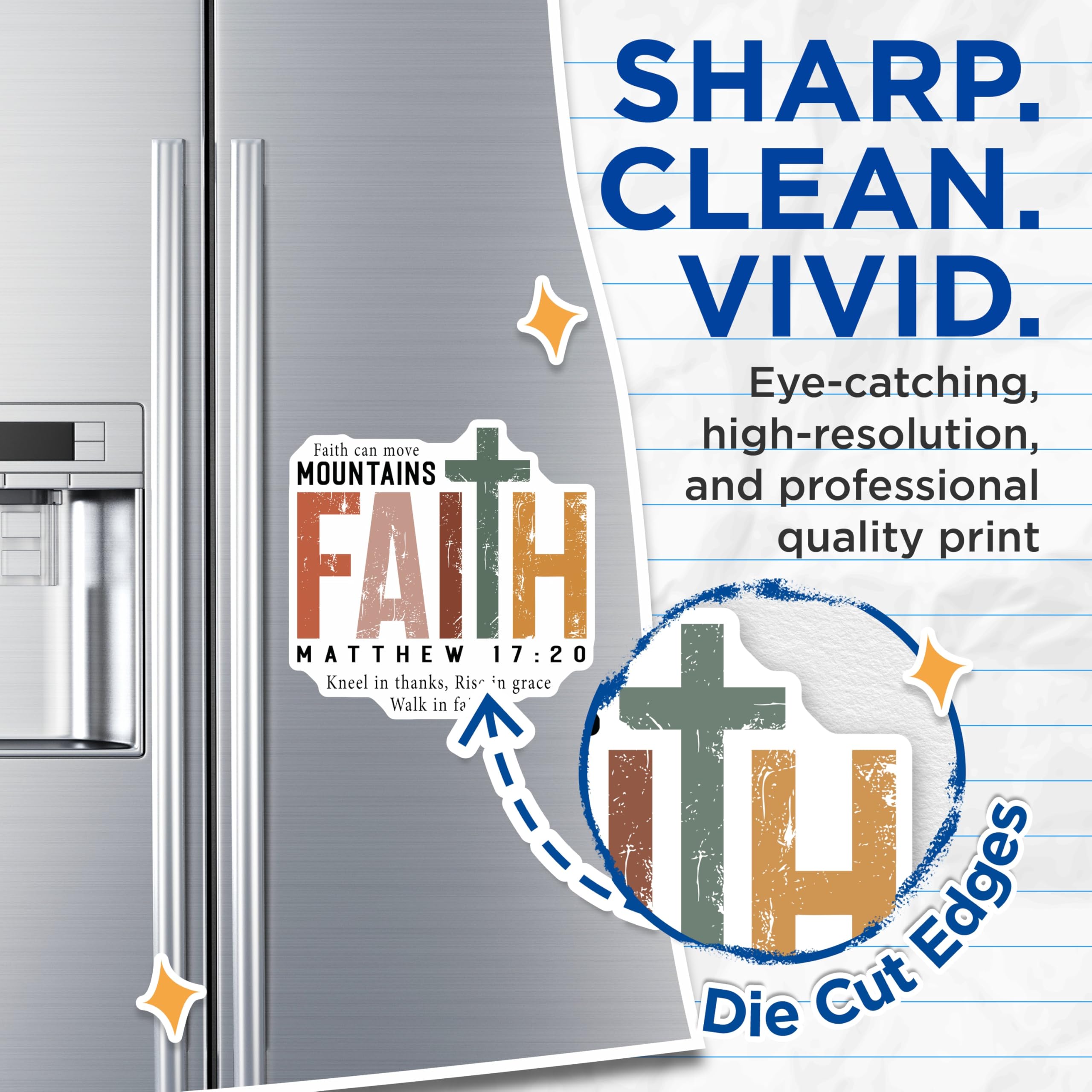 (2 Pack) Christian Faith Magnets - Matthew 17:20 Bible Verse Inspirational Quote - Religious Cross Refrigerator Decals - 5 Inches On Longest Side - Thick Durable Magnet - Made in USA - MAG22058