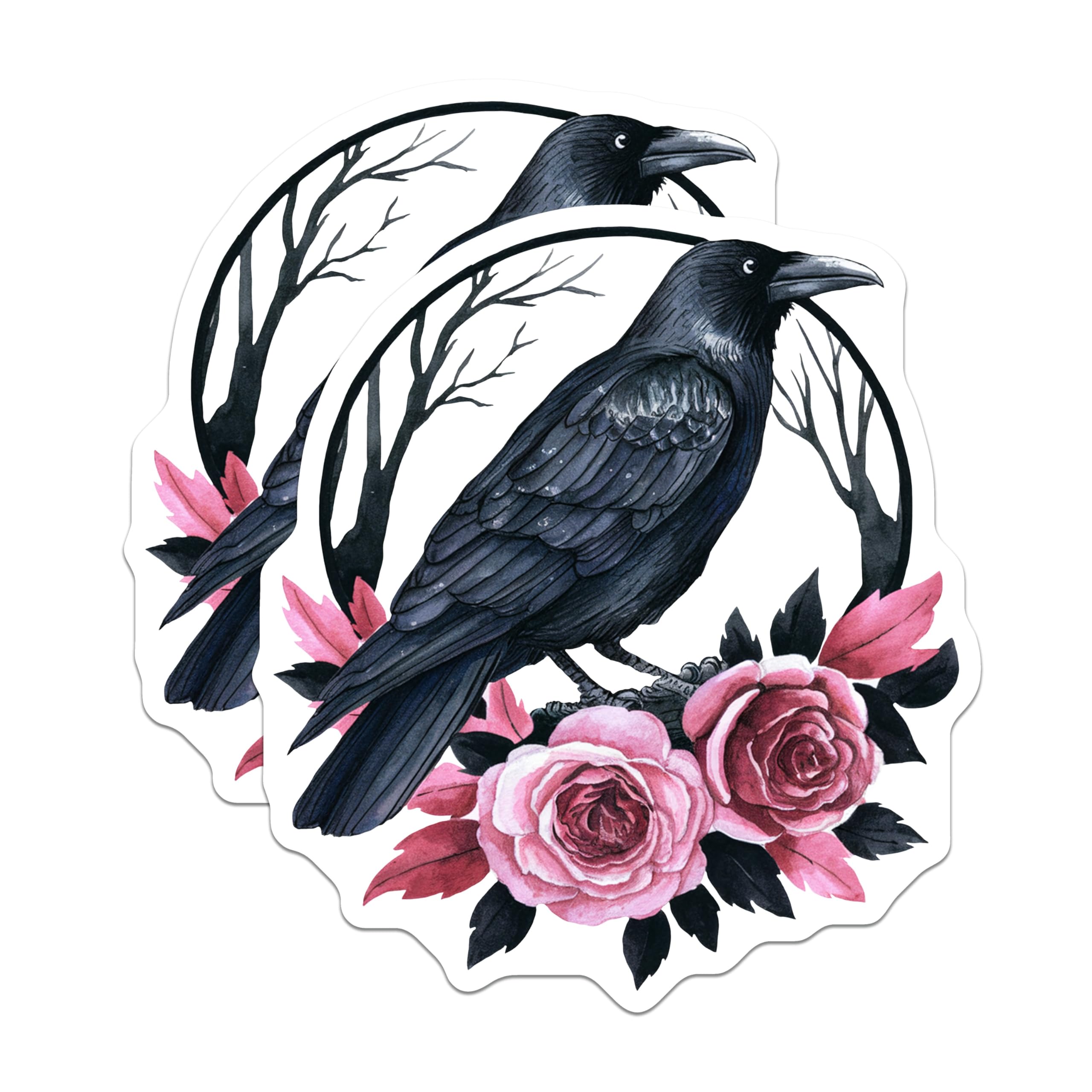 (2 Pack) Raven Magnets - Gothic Home Decor - Bird and Roses Fridge Magnets - 5" On Longest Side - Premium Magnet - for Cars, Refrigerators, Toolboxes, Lockers - Made in USA - MAG17871
