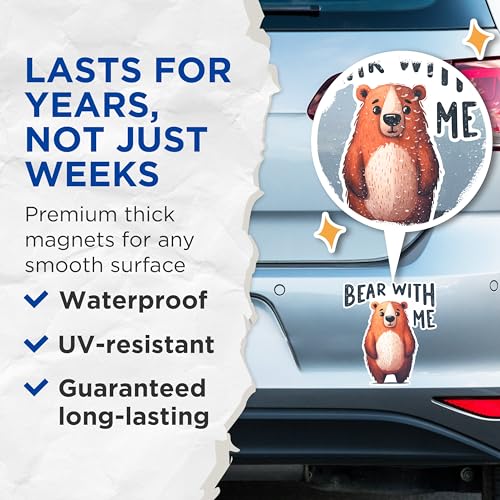 (2 Pack) Bear with Me Magnets - Cute Bear Magnets - Fun Animal Magnets for Fridge - Bear Themed Kitchen Decor Magnets- 5" On Longest Side - for Fridges, Toolboxes, Cars - Made in USA - MAG2649