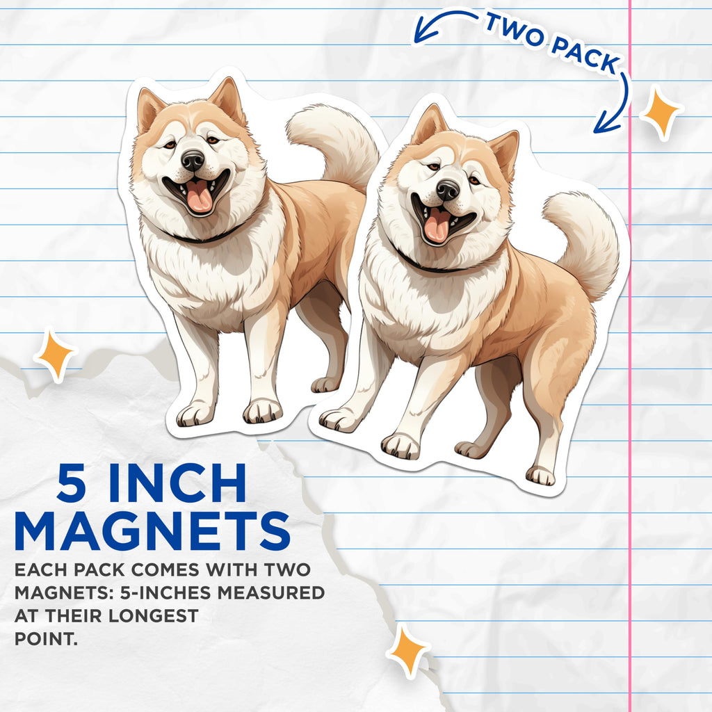(2 Pack) Akita Dog Magnets - Smiling Japanese Dog Breed - Dog Lover Pet Parent Refrigerator Art - 5 Inches On Longest Side - Thick Durable Magnet - Made in USA - MAG25827