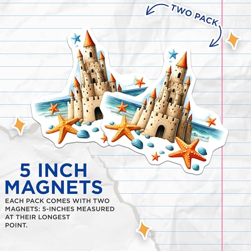 (2 Pack) Beach Sandcastle Magnets Magnets - Starfish Decor - 5" On Longest Side - Made in USA - Sticks to Refrigerators & Metal Surfaces - MAG9283
