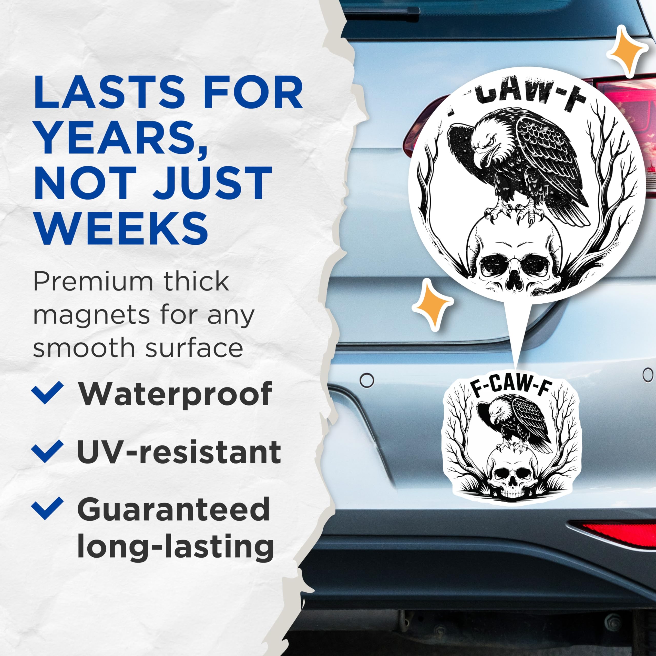 (2 Pack) Eagle on Skull Magnets - Biker Aesthetic - Dark Humor Magnet Set - 5" On Longest Side - Premium Magnet - for Cars, Refrigerators, Toolboxes, Lockers - Made in USA - MAG14954