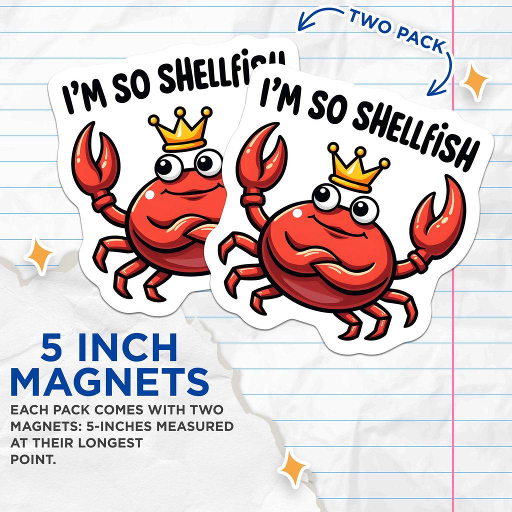 (2 Pack) Shellfish Crab Puns Magnets - Funny Ocean Animals - King Crab Fridge Decor - 5 Inches On Longest Side - Thick Durable Magnet - Made in USA - MAG38757