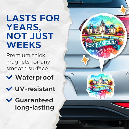 (2 Pack) North Carolina Magnets - Colorful State Art - State Pride Souvenir - Travel Memorabilia Keepsake - 5" On Longest Side - for Cars, Fridges, Toolboxes - Made in USA - MAG7069