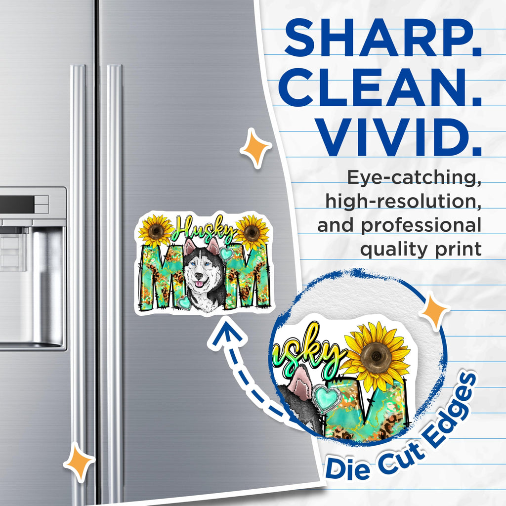 (2 Pack) Husky Mom Magnets - Sunflower Leopard Print Decor - Dog Lover Refrigerator Accents - 5 Inches On Longest Side - Thick Durable Magnet - Made in USA - MAG24500