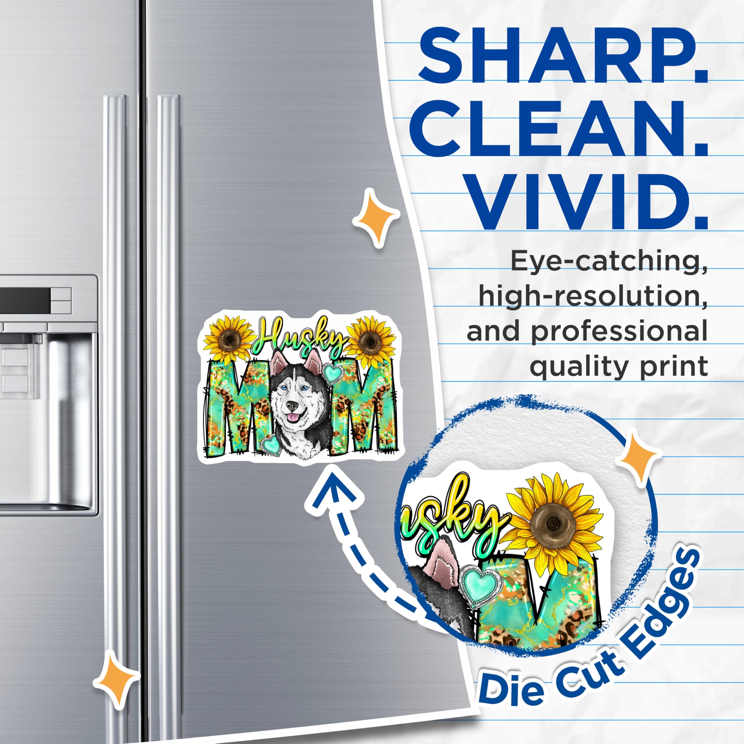 (2 Pack) Husky Mom Magnets - Sunflower Leopard Print Decor - Dog Lover Refrigerator Accents - 5 Inches On Longest Side - Thick Durable Magnet - Made in USA - MAG24500