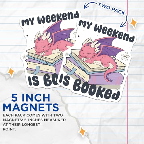 (2 Pack) Cute Dragon Magnets - My Weekend is Booked Decoration - Cartoon Dragon Magnets for Fridge or Locker - 5" On Longest Side - for Cars, Fridges, Toolboxes - Made in USA - MAG7129