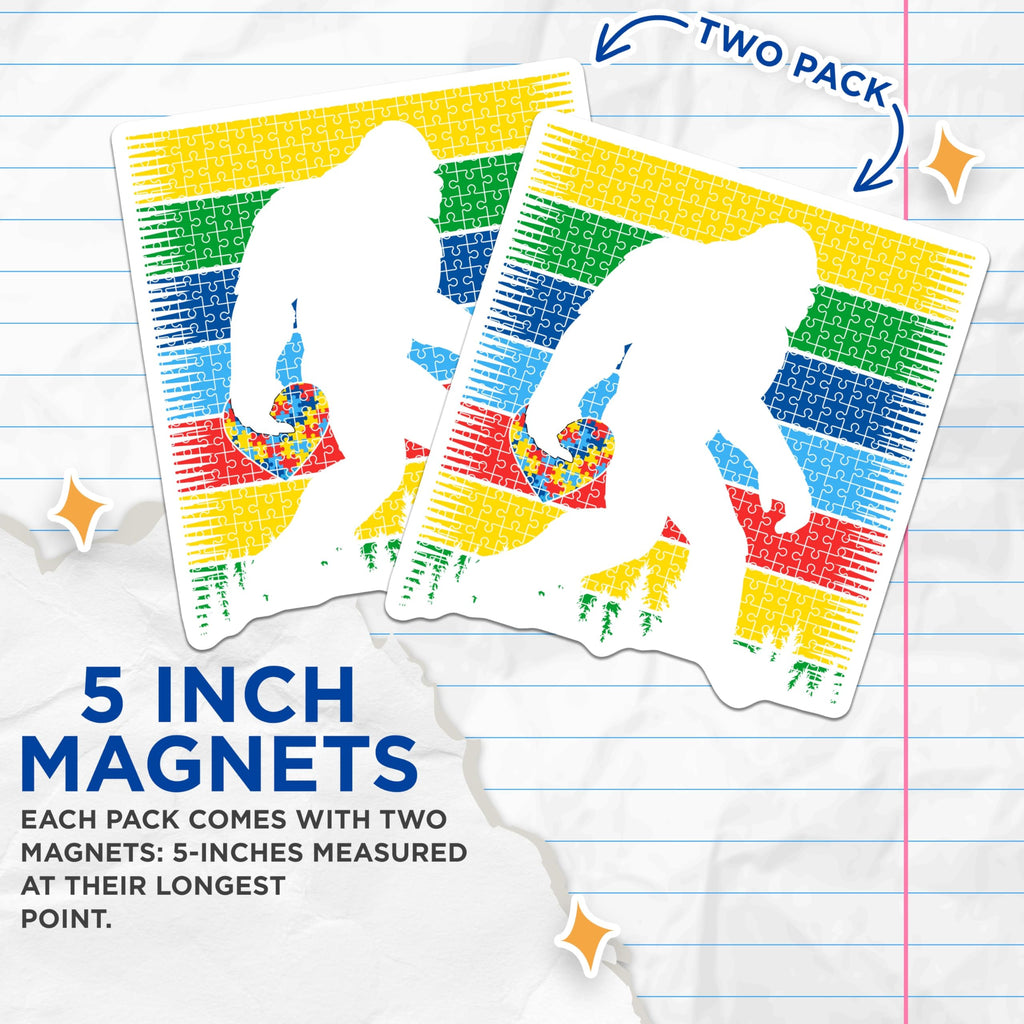 (2 Pack) Bigfoot Autism Magnets - Sasquatch Puzzle Pieces - Awareness Support Magnet - 5 Inches On Longest Side - Thick Durable Magnet - Made in USA - MAG21055