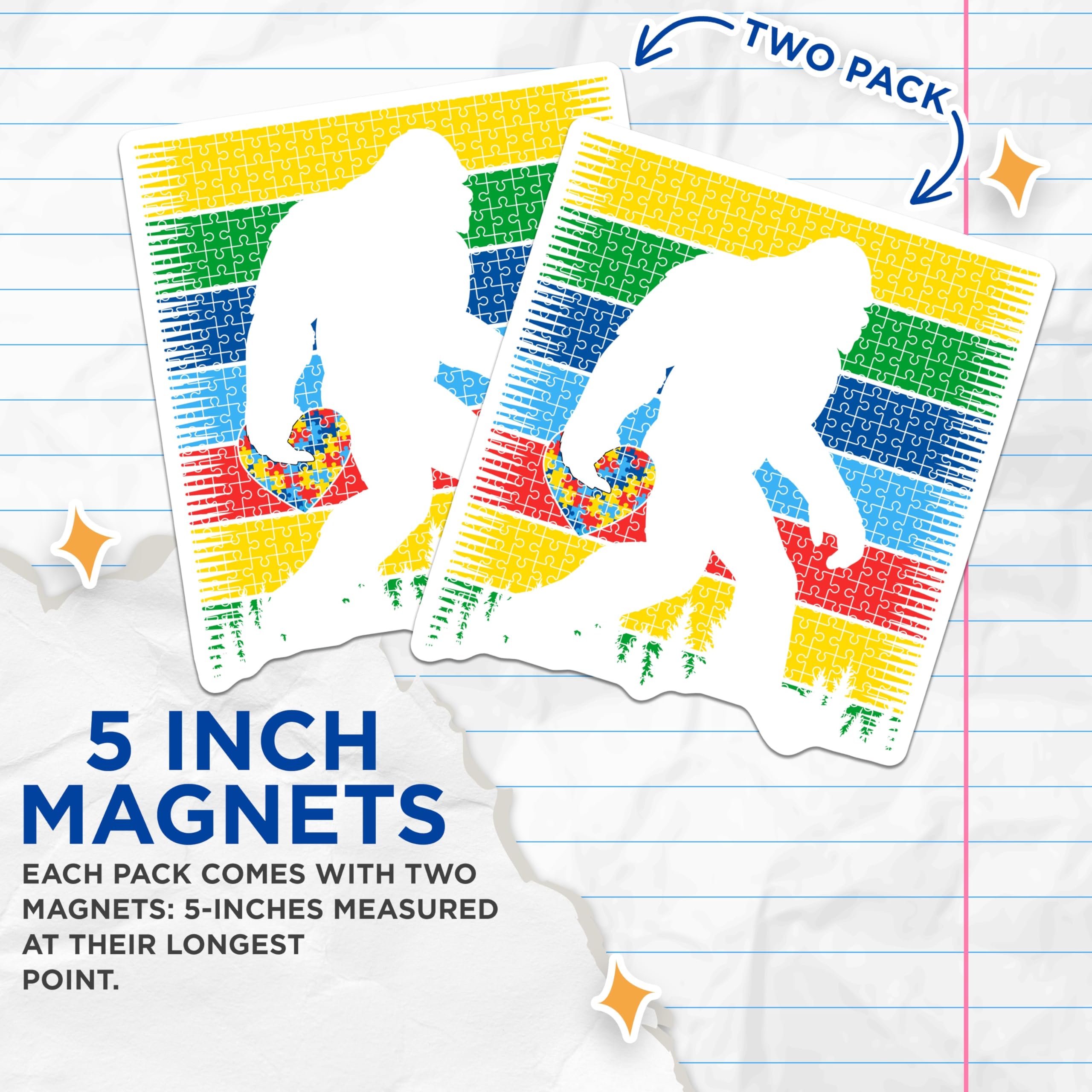 (2 Pack) Bigfoot Autism Magnets - Sasquatch Puzzle Pieces - Awareness Support Magnet - 5 Inches On Longest Side - Thick Durable Magnet - Made in USA - MAG21055