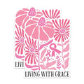 (2 Packs) Living with Grace Stickers - Breast Cancer Awarness Decals - 5 Inches On Longest Side - Premium Vinyl Decal - Sticks to Any Smooth Flat Surface - Made in USA - BMCS2451