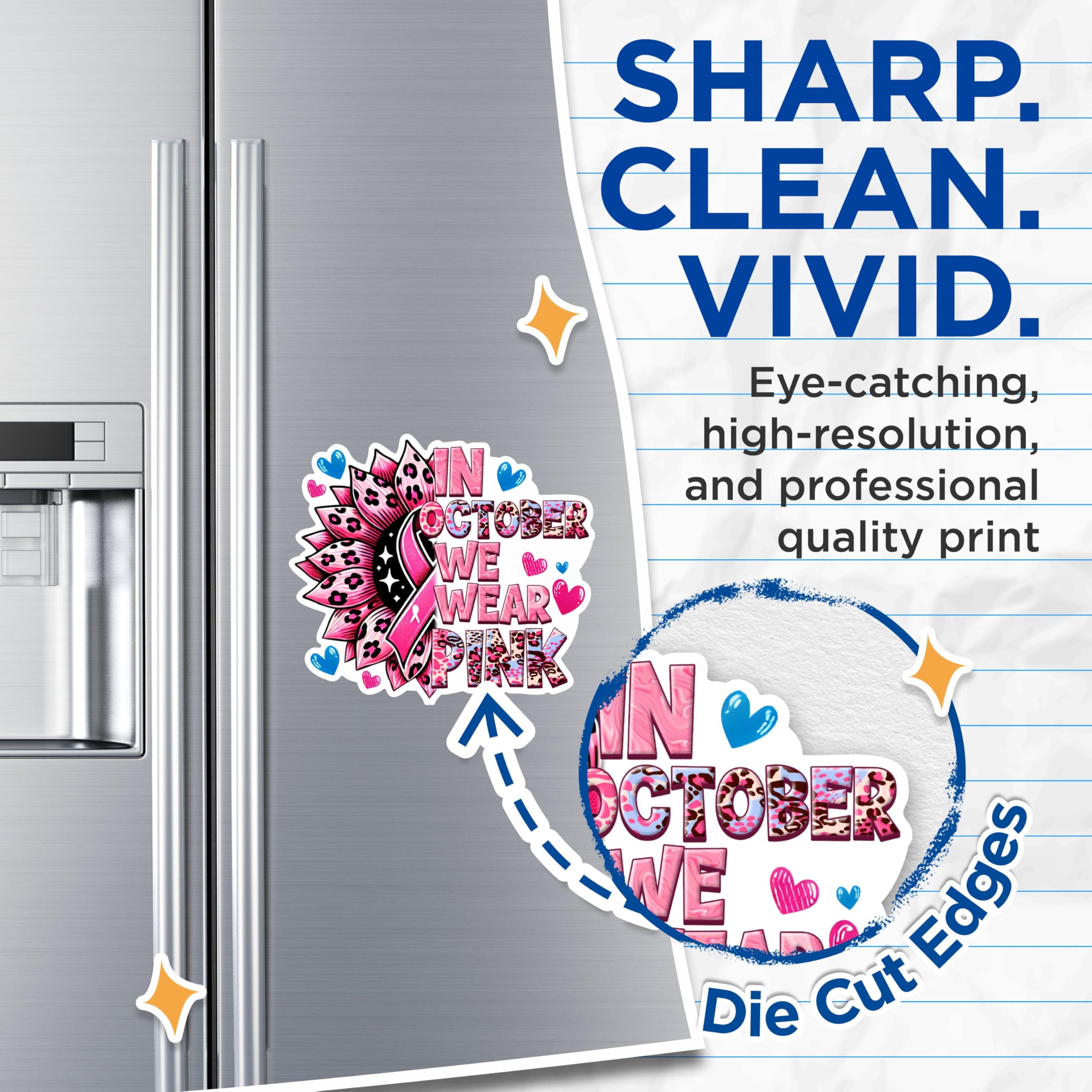(2 Packs) in October We Wear Pink Magnets - Pink Breast Cancer Awareness Magnets - 5 Inches On Longest Side - Premium Magnet - for Fridges, Toolboxes, Cars - Made in USA - MAG2439