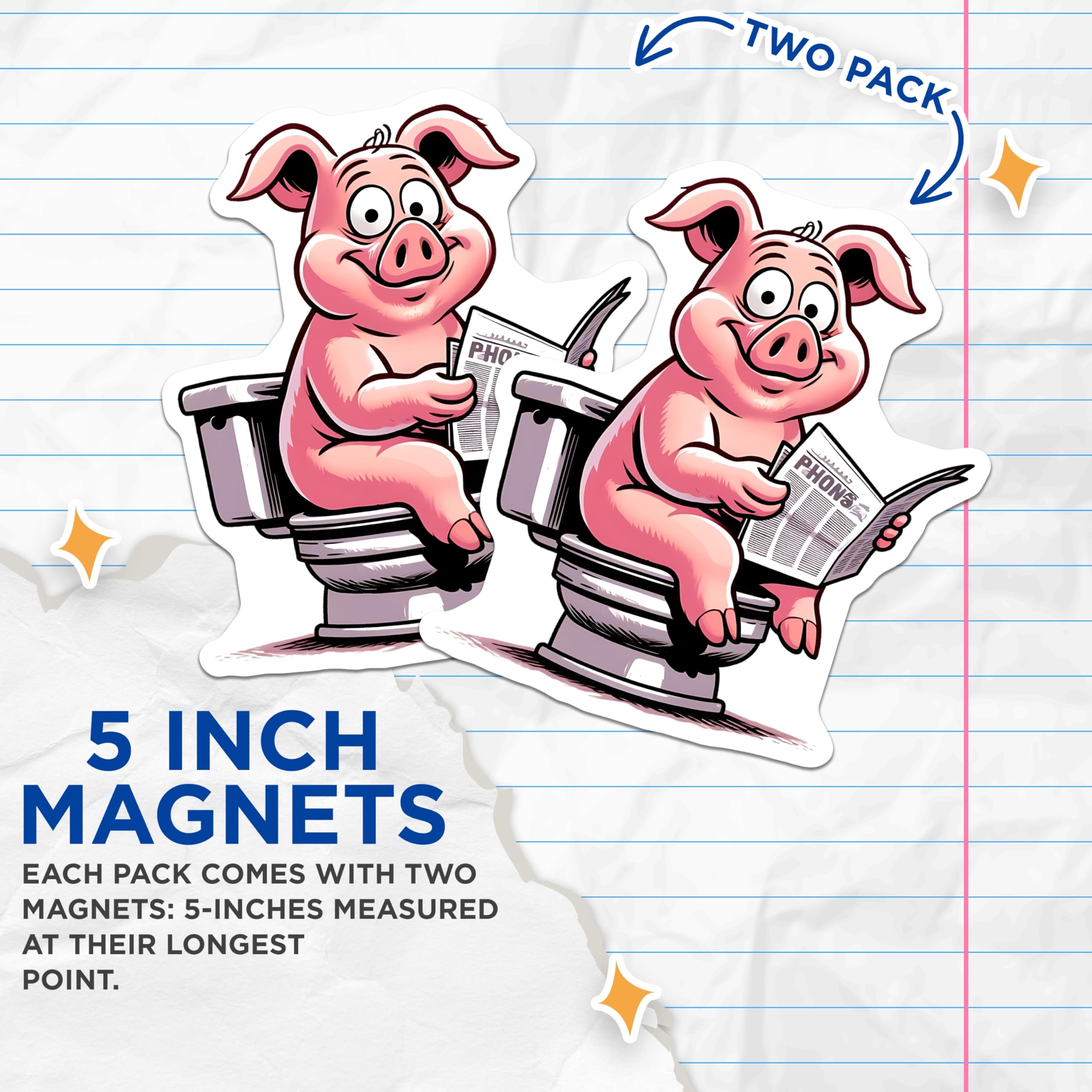(2 Pack) Pig On Toilet Magnets - Funny Bathroom Decor - Novelty Refrigerator Magnets - 5" On Longest Side - Premium Magnet - for Cars, Refrigerators, Toolboxes, Lockers - Made in USA - MAG15553
