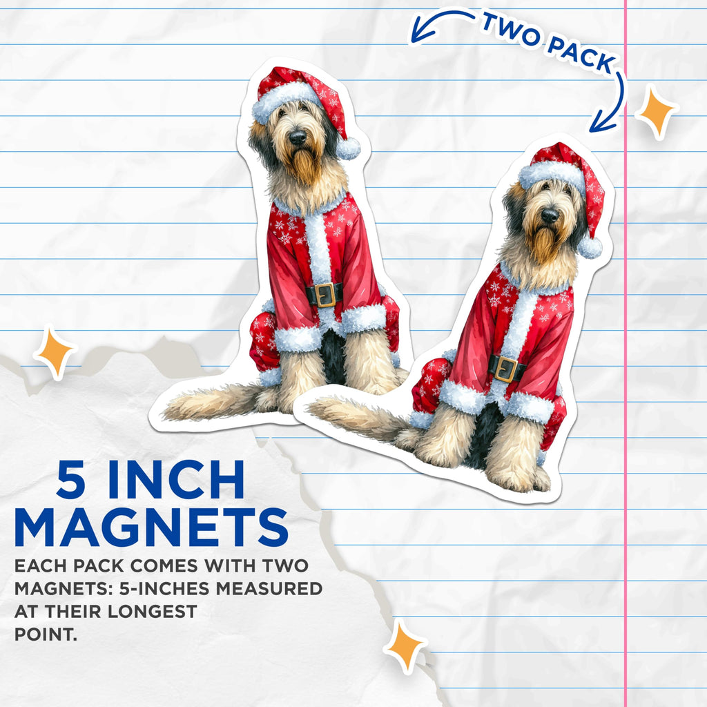(2 Pack) Christmas Dog Magnets - Santa Pet Holiday Decor - Cute Animal Refrigerator Art - Festive Winter Home Accents - 5 Inches On Longest Side - Thick Durable Magnet - Made in USA - MAG25561