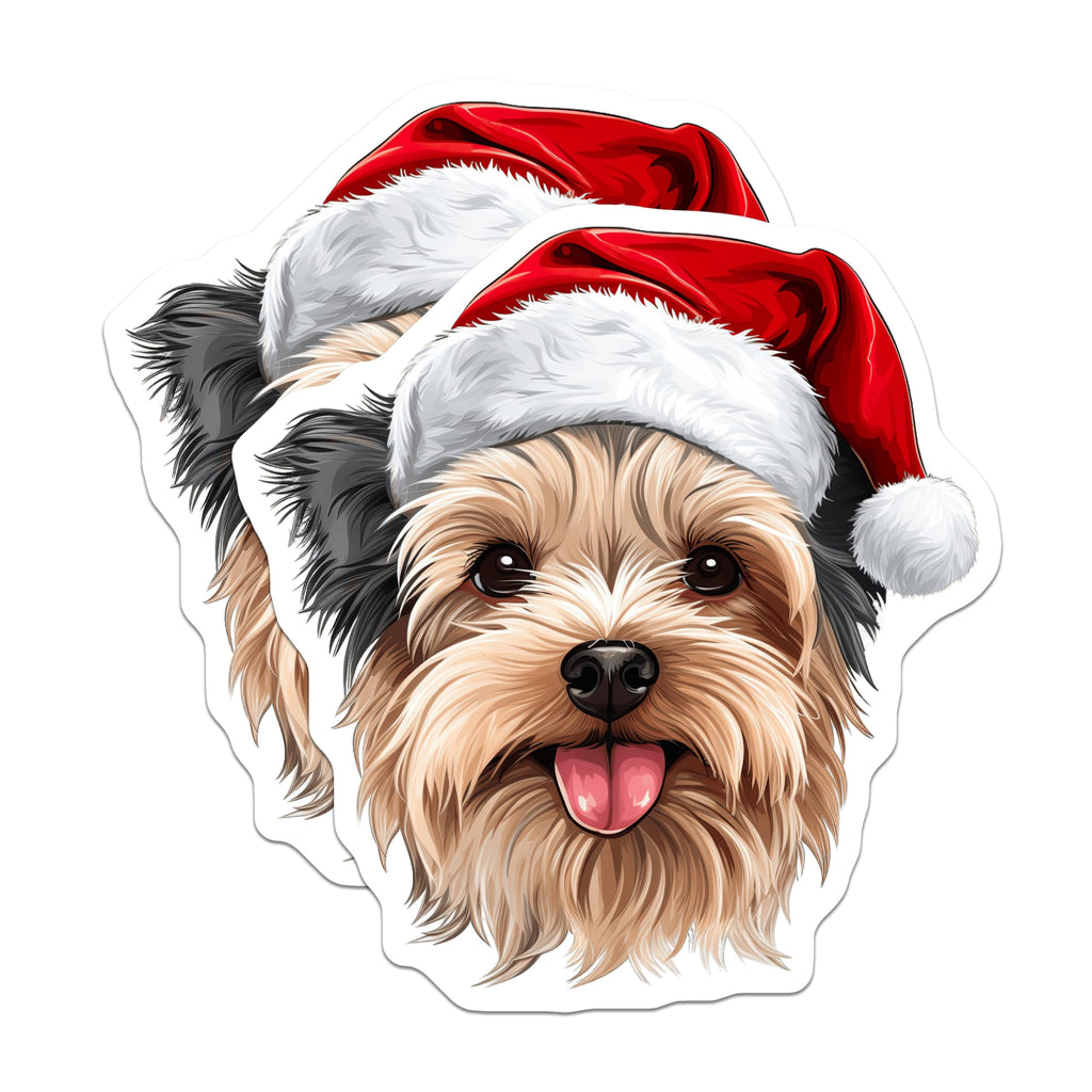 (2 Pack) Yorkshire Terrier Magnets - Festive Santa Hat Yorkie Dog - Christmas Holiday Pet Lover Decor - 5 Inches On Longest Side - Thick Durable Magnet - Made in USA - MAG23548