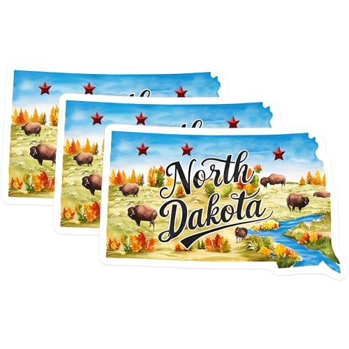 (3 Pack) North Dakota Decals - Bison State Pride - Laptop Decal- 3 Inches On Longest Side - Easy Peel & Apply - Made in USA - 3MCS5056