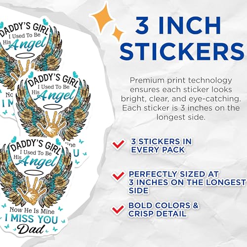 (3 Pack) Daddy's Girl Decals - Memorial Decal - Angel Wings Decal - 3 Inches On Longest Side - Easy Peel & Apply - Made in USA - 3MCS4888