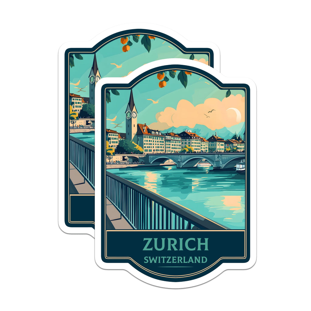 (2 Pack) Zurich Switzerland Magnets - European City Travel Souvenir - Limmat River Cityscape Art - 5 Inches On Longest Side - Thick Durable Magnet - Made in USA - MAG20642