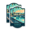 (2 Pack) Zurich Switzerland Magnets - European City Travel Souvenir - Limmat River Cityscape Art - 5 Inches On Longest Side - Thick Durable Magnet - Made in USA - MAG20642
