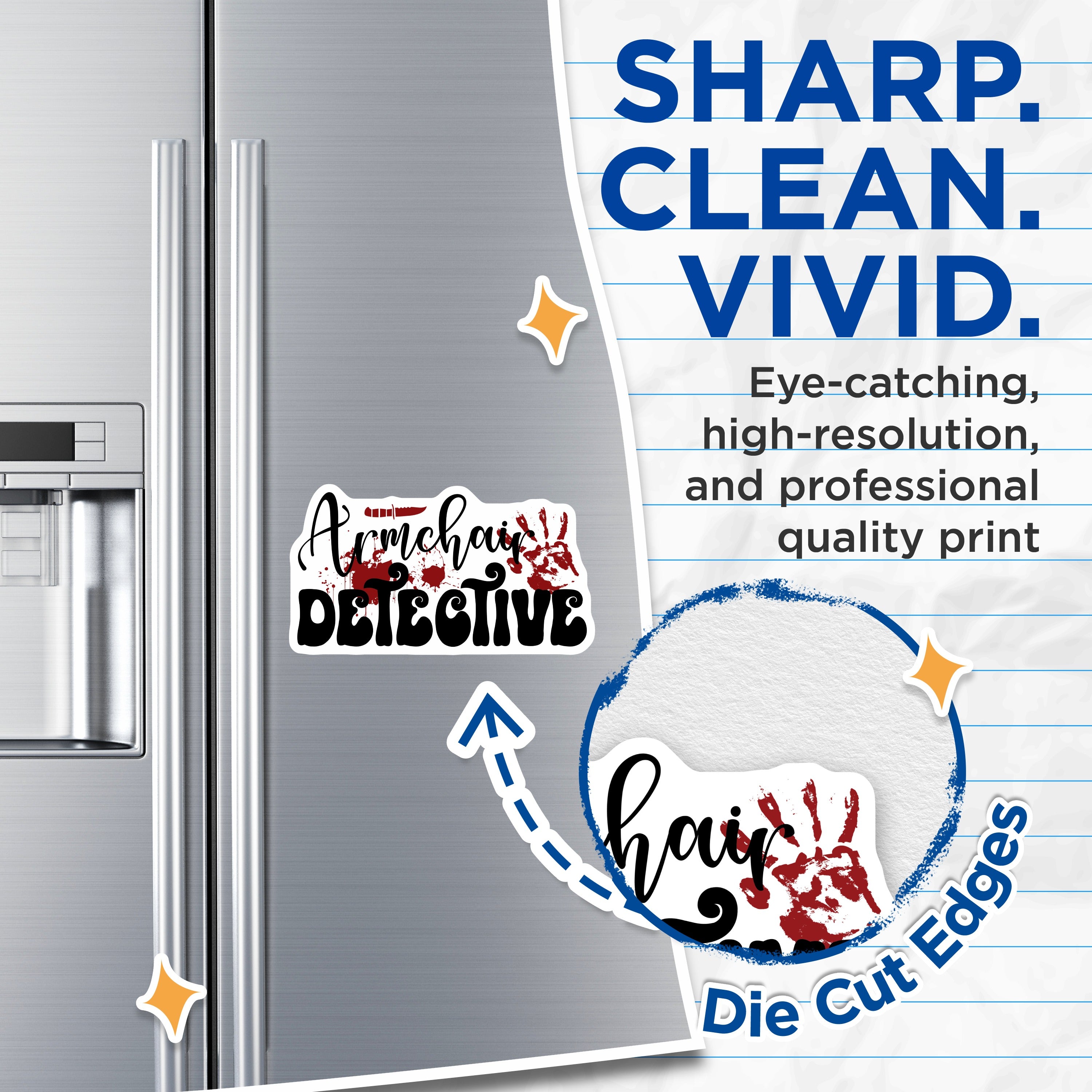 (2 Pack) Armchair Detective Magnets - True Crime Fan - Mystery Lover - Spooky Fridge Decor - 5 Inches On Longest Side - Thick Durable Magnet - Made in USA - MAG39705