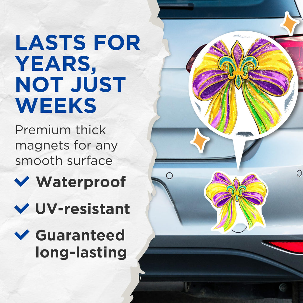 (2 Pack) Mardi Gras Magnets - Fleur de Lis - New Orleans Fridge Decor - 5" On Longest Side - Premium Magnet - for Cars, Refrigerators, Toolboxes, Lockers - Made in USA - MAG16944