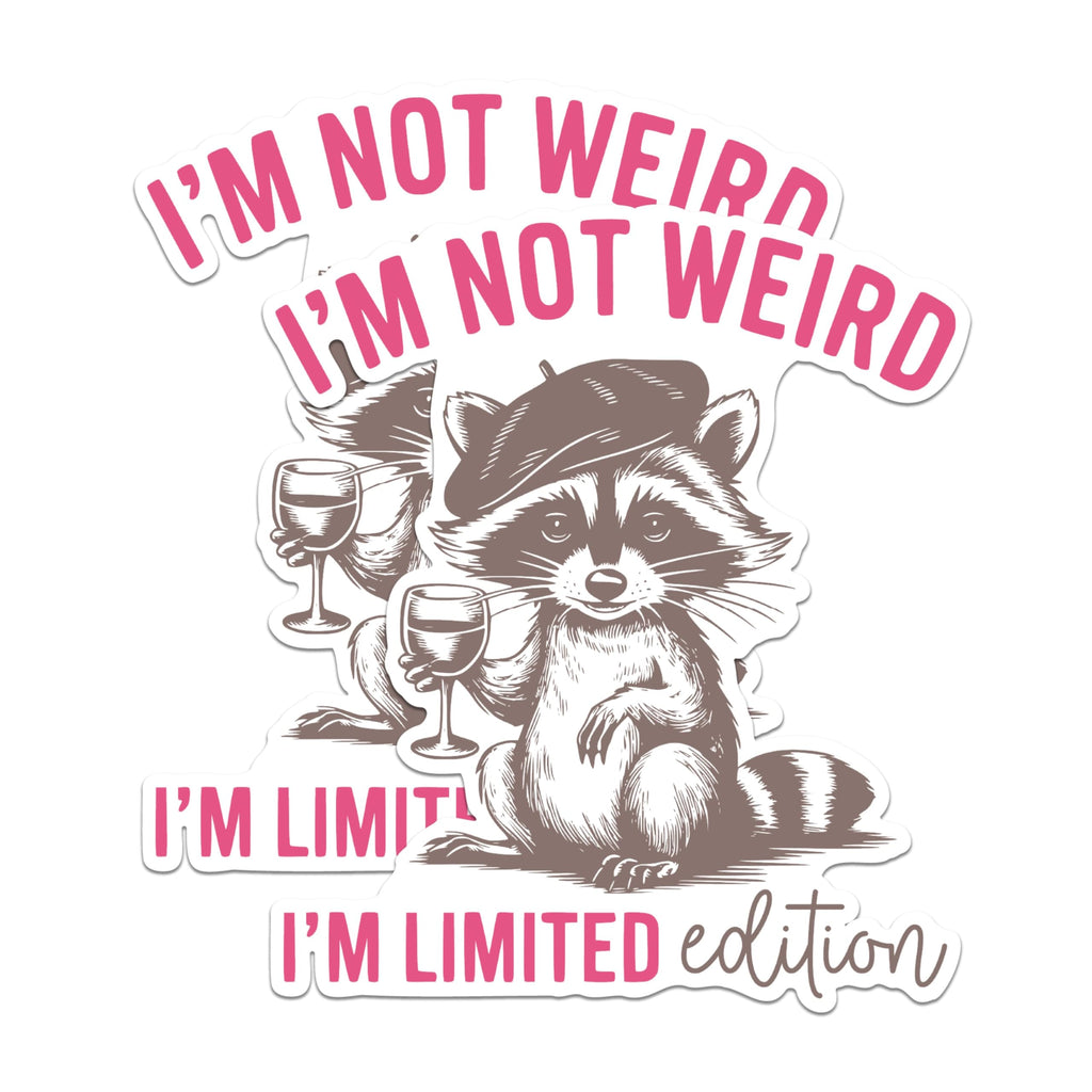 (2 Pack) I'm Not Weird Stickers - Limited Edition Raccoon Stickers - Funny Animal Wine Lover Stickers - 5" On Longest Side - Sticks to Any Smooth Flat Surface - Made in USA - BMCS2565