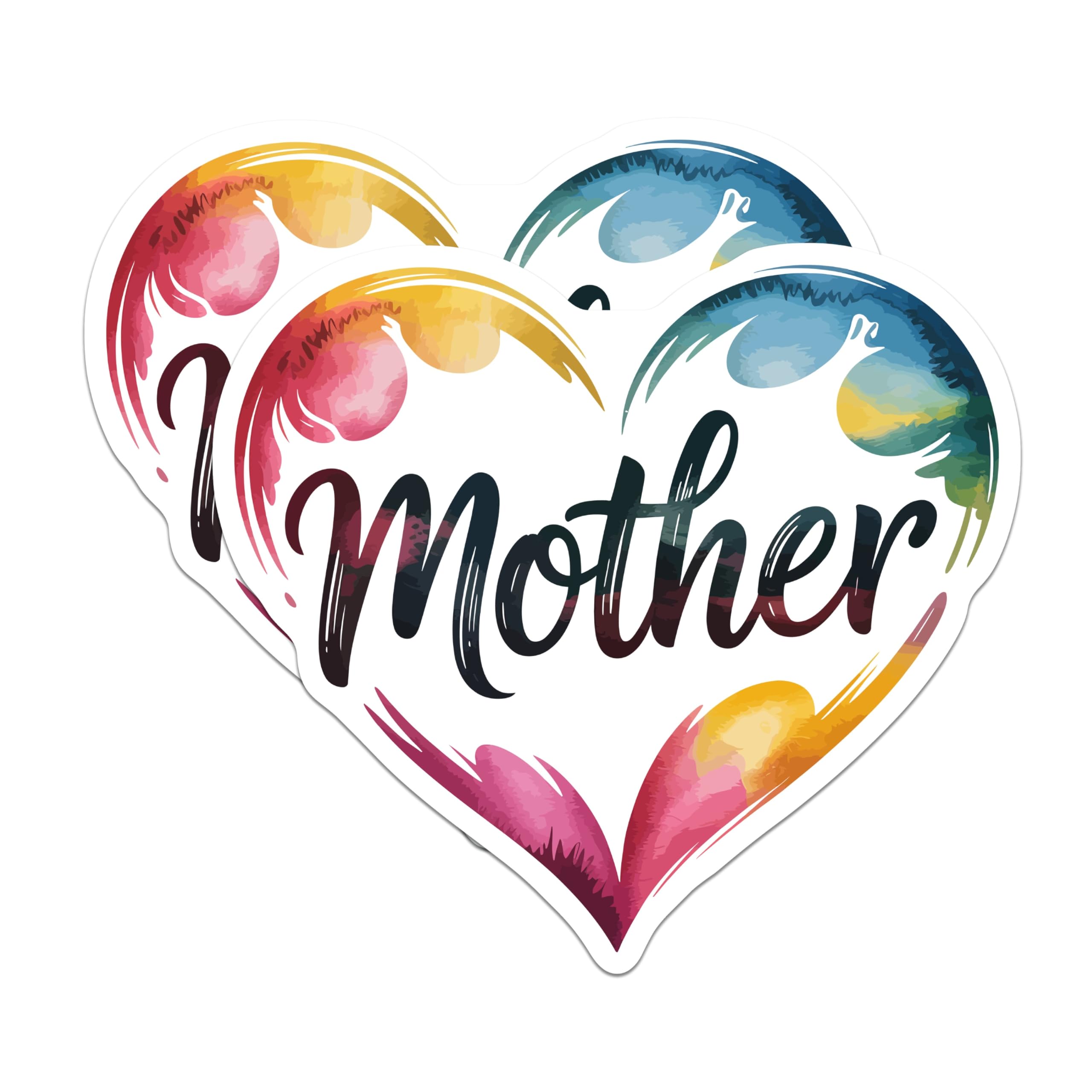 (2 Pack) Watercolor Mother Magnets - Heart Love Fridge Decor - Mothers Day Appreciation Art - Sentimental Mom Accent - 5 Inches On Longest Side - Thick Durable Magnet - Made in USA - MAG22841