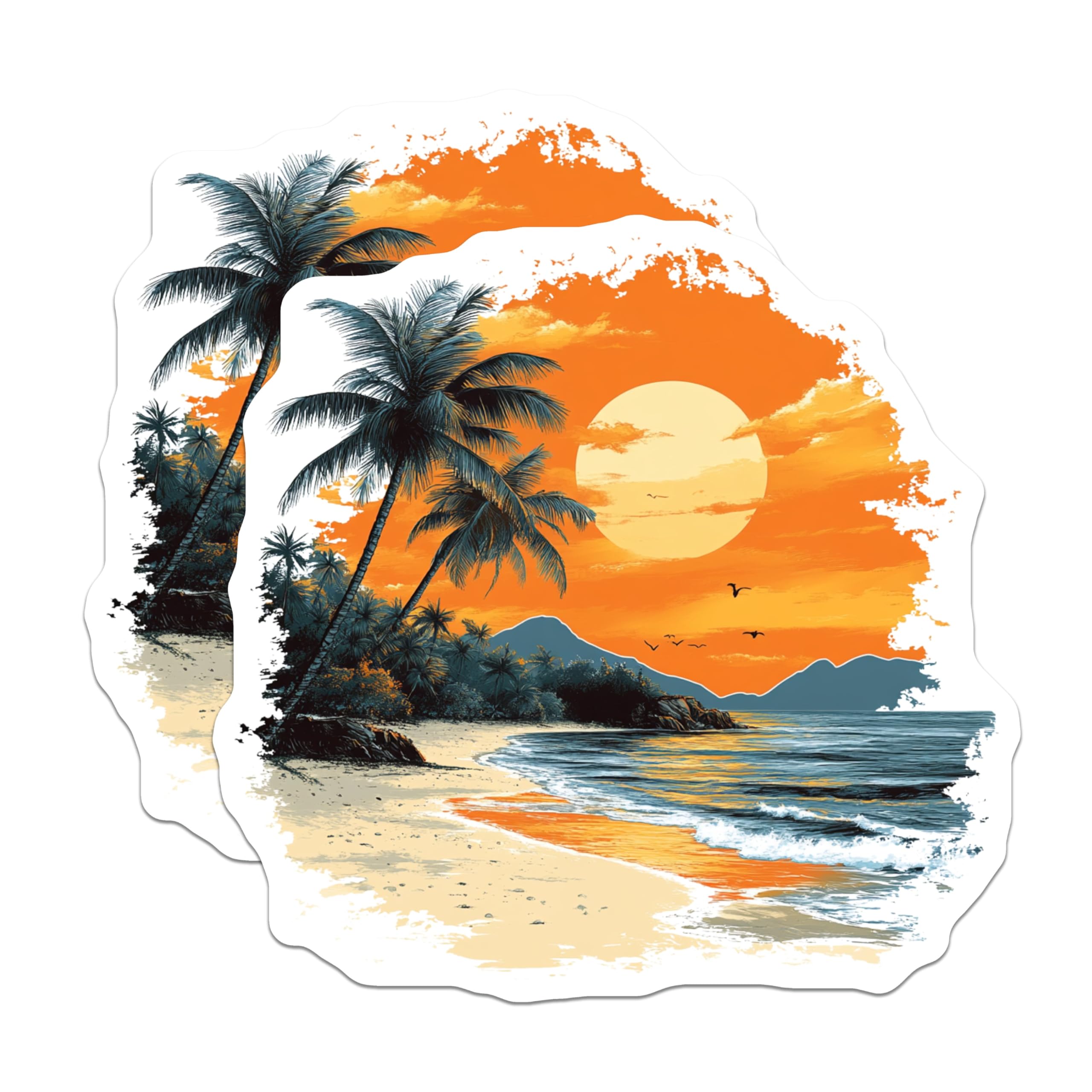 (2 Pack) Tropical Beach Magnets - Vibrant Sunset Palm Tree - Ocean Coastal Vacation Decor - 5 Inches On Longest Side - Thick Durable Magnet - Made in USA - MAG24558