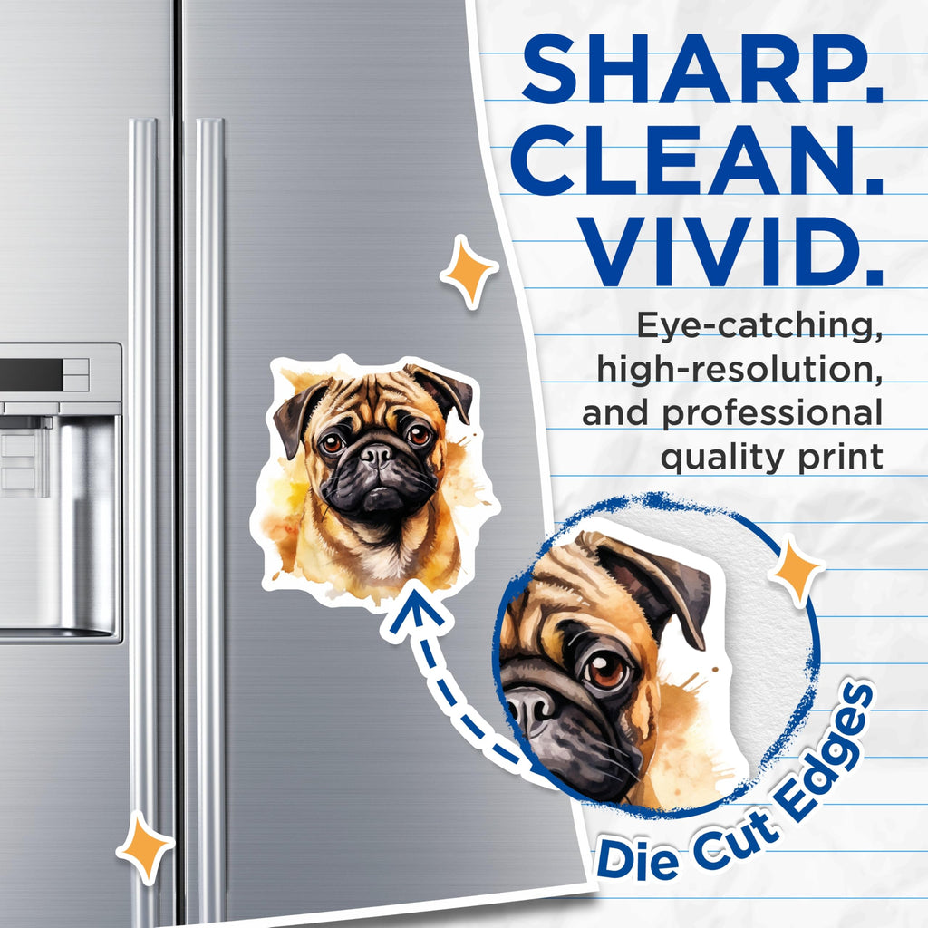 (2 Pack) Watercolor Pug Magnets - Cute Dog Lover Pet Art Decor - Pug Mom Kitchen Locker Office Magnets - 5 Inches On Longest Side - Thick Durable Magnet - Made in USA - MAG28536