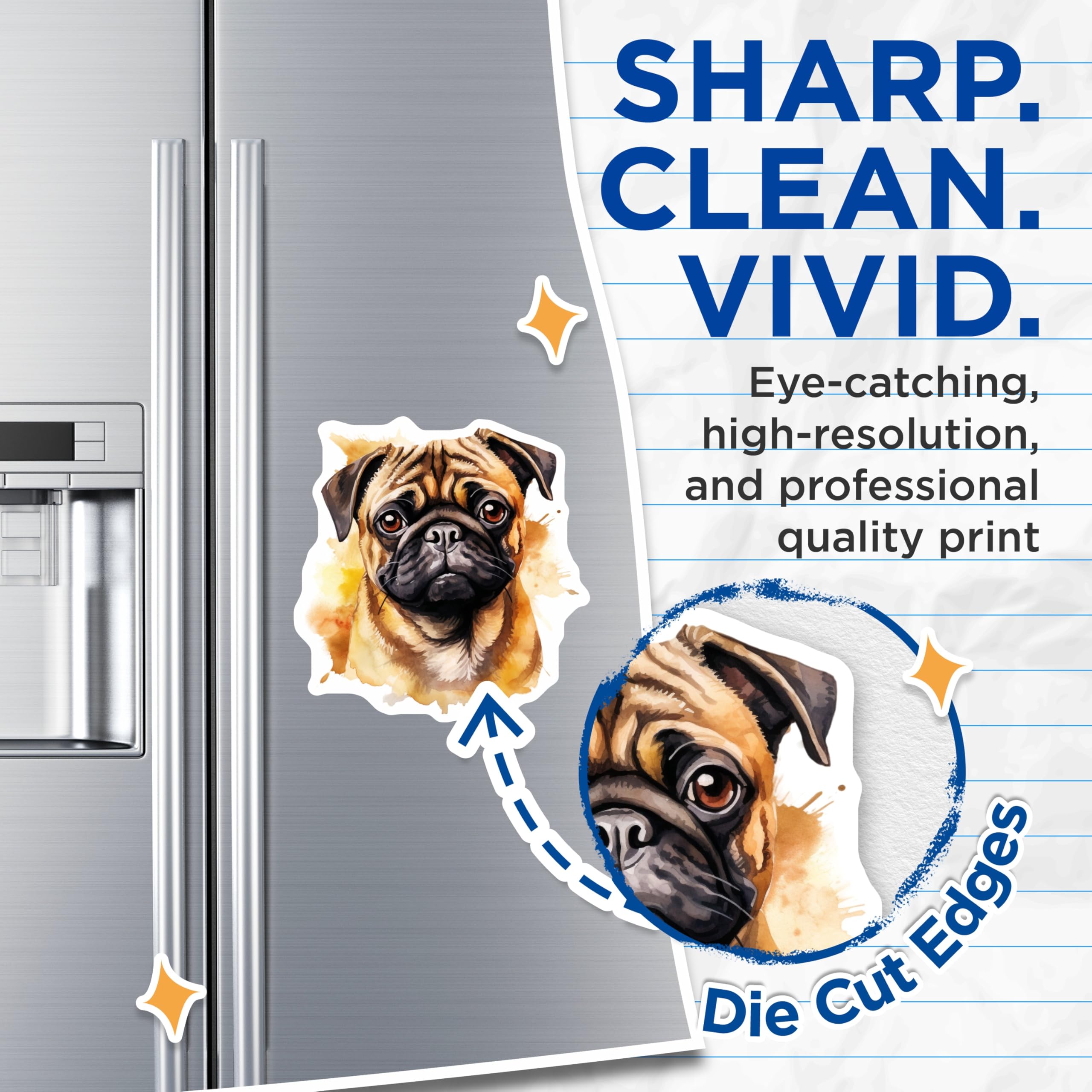 (2 Pack) Watercolor Pug Magnets - Cute Dog Lover Pet Art Decor - Pug Mom Kitchen Locker Office Magnets - 5 Inches On Longest Side - Thick Durable Magnet - Made in USA - MAG28536