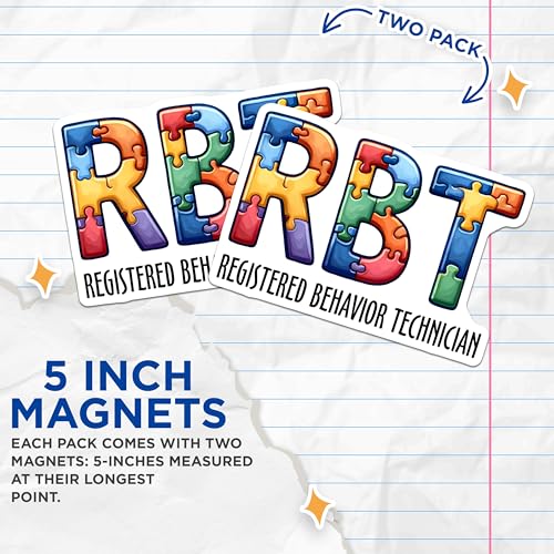 (2 Pack) Registered Behavior Technician Magnets - Colorful Puzzle Pattern Magnets - Special Education Magnets - 5" On Longest Side - for Cars, Refrigerators, Toolboxes, Lockers - Made in USA BMCS3163